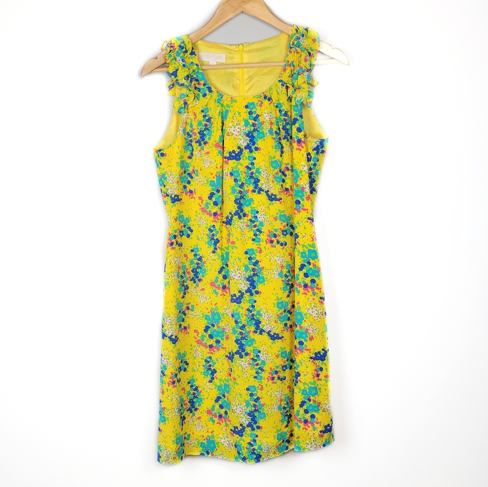 Britt Ryan Yellow Floral Sleeveless Silk Dress